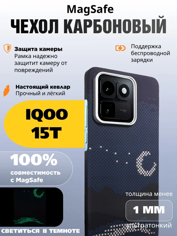 Карбоновый чехол для IQOO 15T с MagSafe Ночной свет (Night Light)