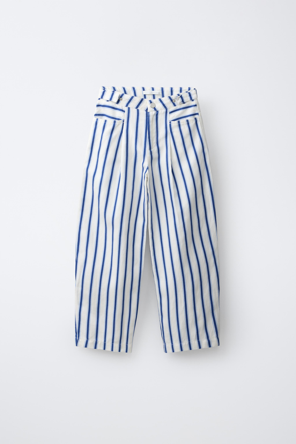 ZARA БРЮКИ BARREL В ПОЛОСКУ, ЭКРЮ/СИНИЙ