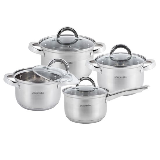 Набор посуды 8 предметов из нержавеющей стали Kamille КМ-5632S (ковш 1,8 л; кастрюли 2,5 л; 3,8 л; 5,8 л)