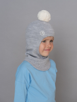 Шлем весенний/осенний вязаный (Св.серый) с мех.помпоном ЧУ