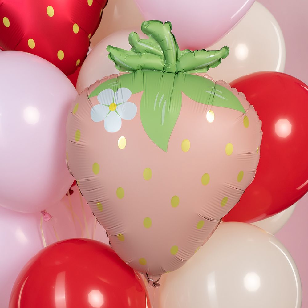 Шар (26''/66 см) Фигура, Клубника с цветком, Розовый, Сатин, 1 шт. в уп.