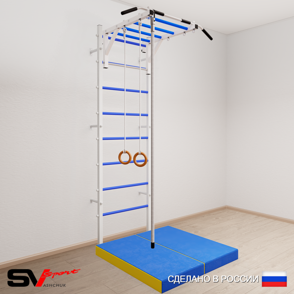 Шведская стенка Sv Sport усиленная 6334 (Турник рукоход/Канат/Кольца/Мат 1м)