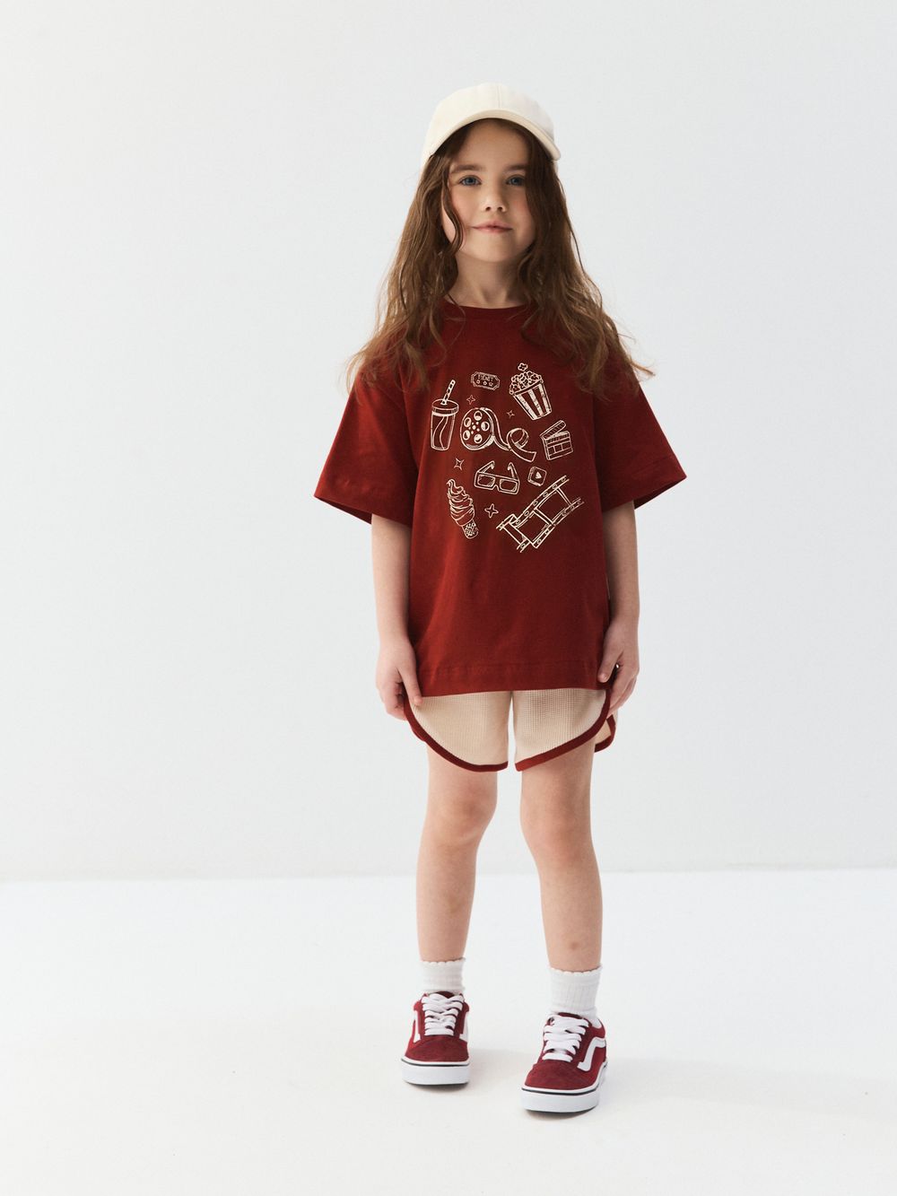 Шорты с окантовкой "Беж/вишня"