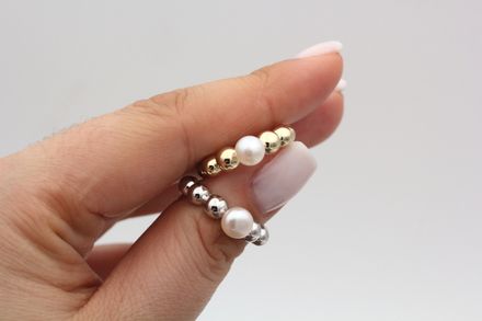 Кольцо "Шарики" с жемчужиной