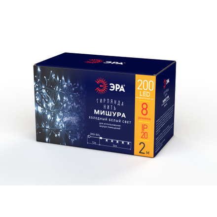 ENIN - WC ЭРА Гирлянда LED Мишура 3,9 м белый провод, холодный свет, 220V