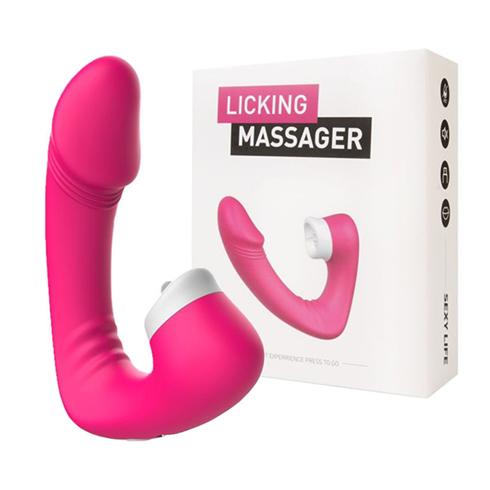 Розовый двойной вибромассажер с клиторальной стимуляцией I-Moon Lisking Massager MY-508