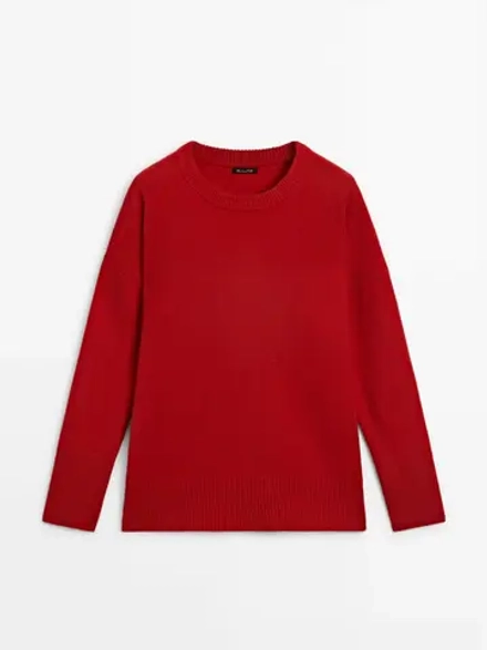 Massimo Dutti Свитер из 100% кашемира с круглым вырезом, красный