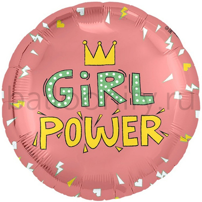Фольгированная фигура, круг, GIRL POWER,18"/46СМ