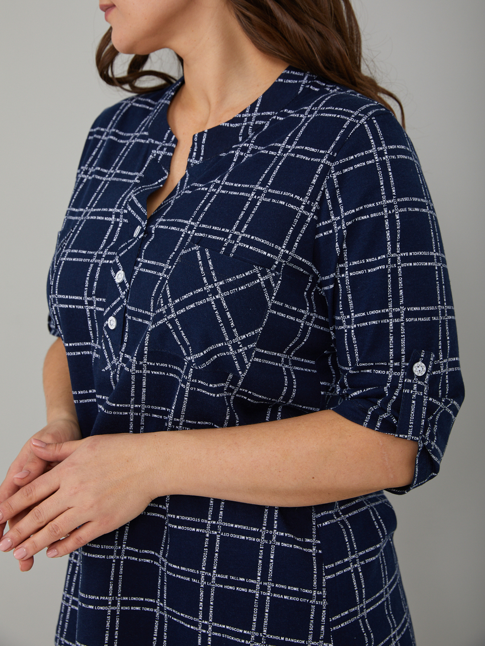 Блузка БЛ-131/синяя-клеткабуквы