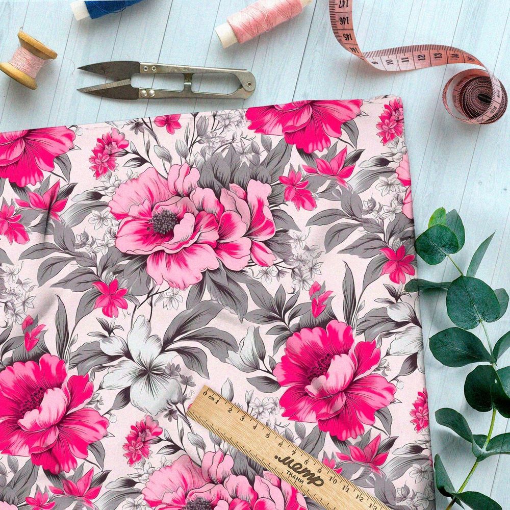 Ткань премиум флис яркие цветочные эффекты