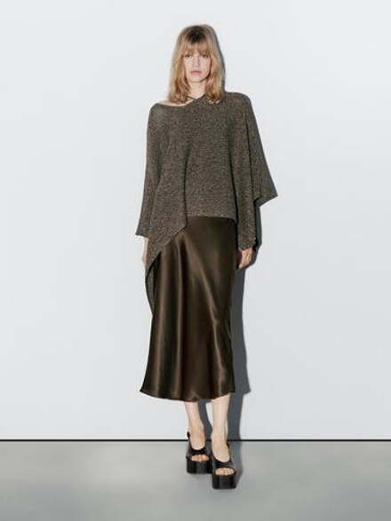 Massimo Dutti Вязаная накидка в крапинку, серый