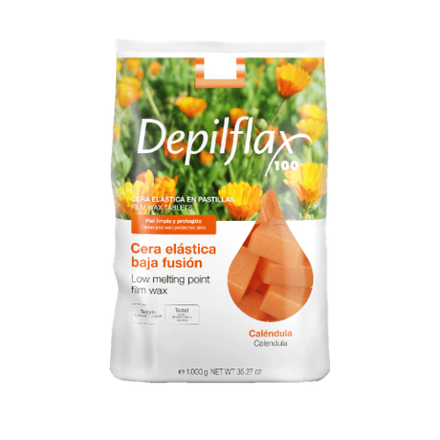 Горячий пленочный воск для депиляции в брикетах «Календула» Low melting point film wax Calendula, Depilflax, 1 кг.
