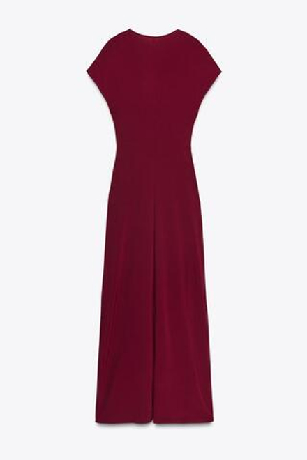 ZARA ПЛАТЬЕ СО СБОРКАМИ И ФУРНИТУРОЙ, БУРГУНДИ