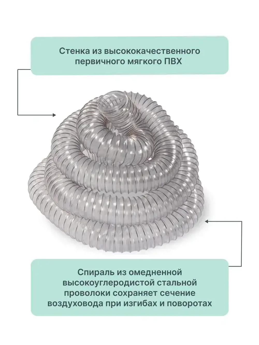 Texonic PVC 50мм 5м. Воздуховод из ПВХ, армированный омедненной стальной спиралью для аспирации и стружкоотсоса