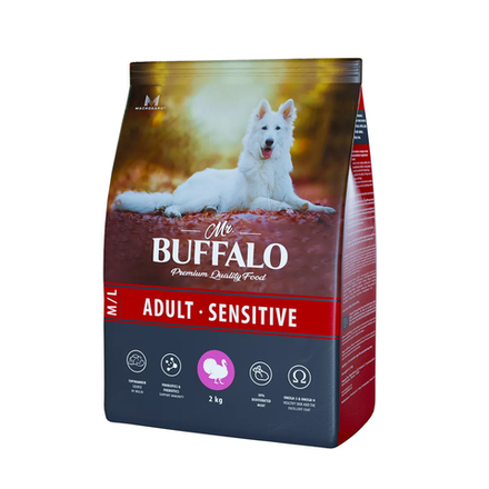 Mr.Buffalo 2кг Adult Sensitive Сухой корм для взрослых собак средних и крупных пород Индейка