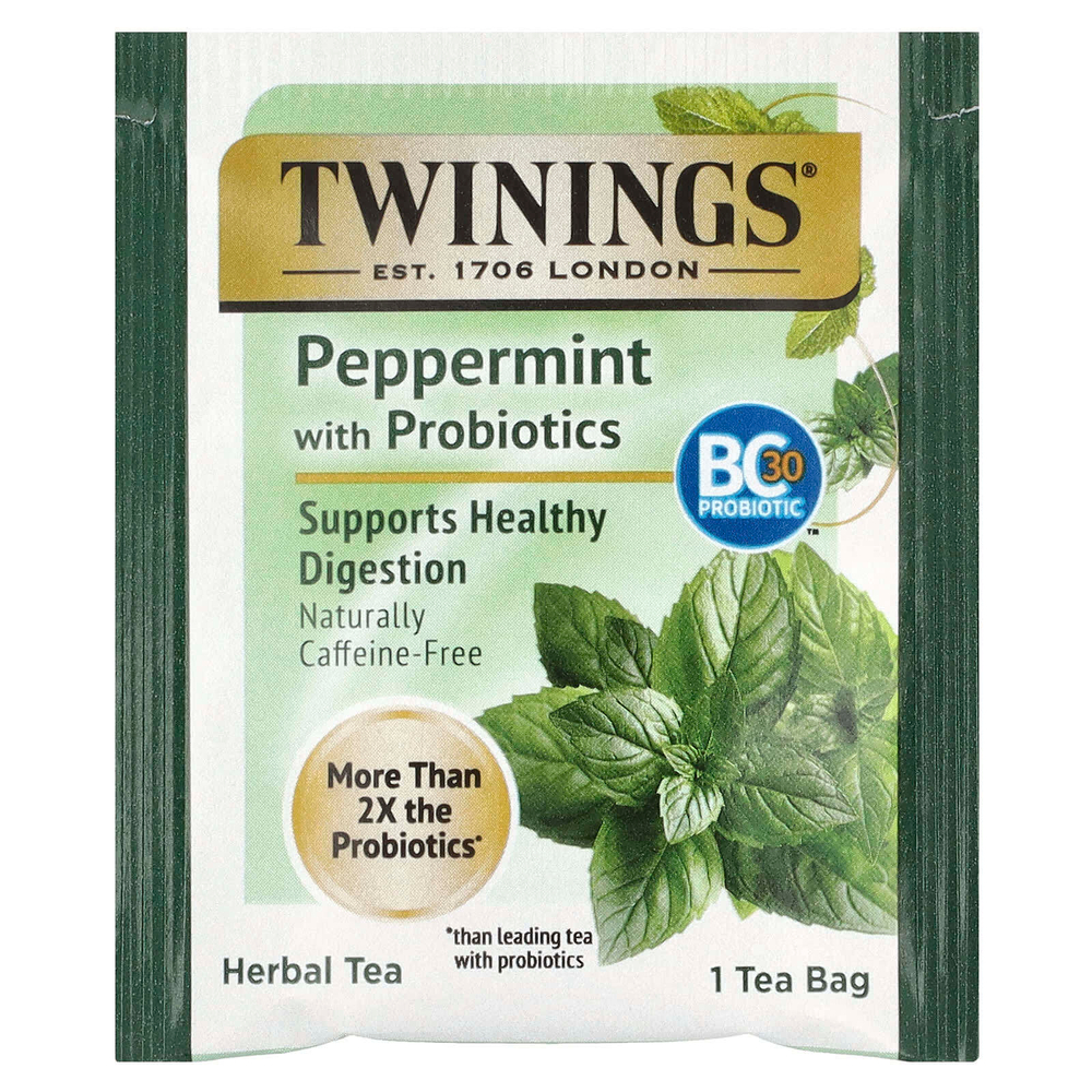 Twinings, Herbal Tea, перечная мята с пробиотиками, без кофеина, 18 чайных пакетиков, 36 г (1,27 унции)