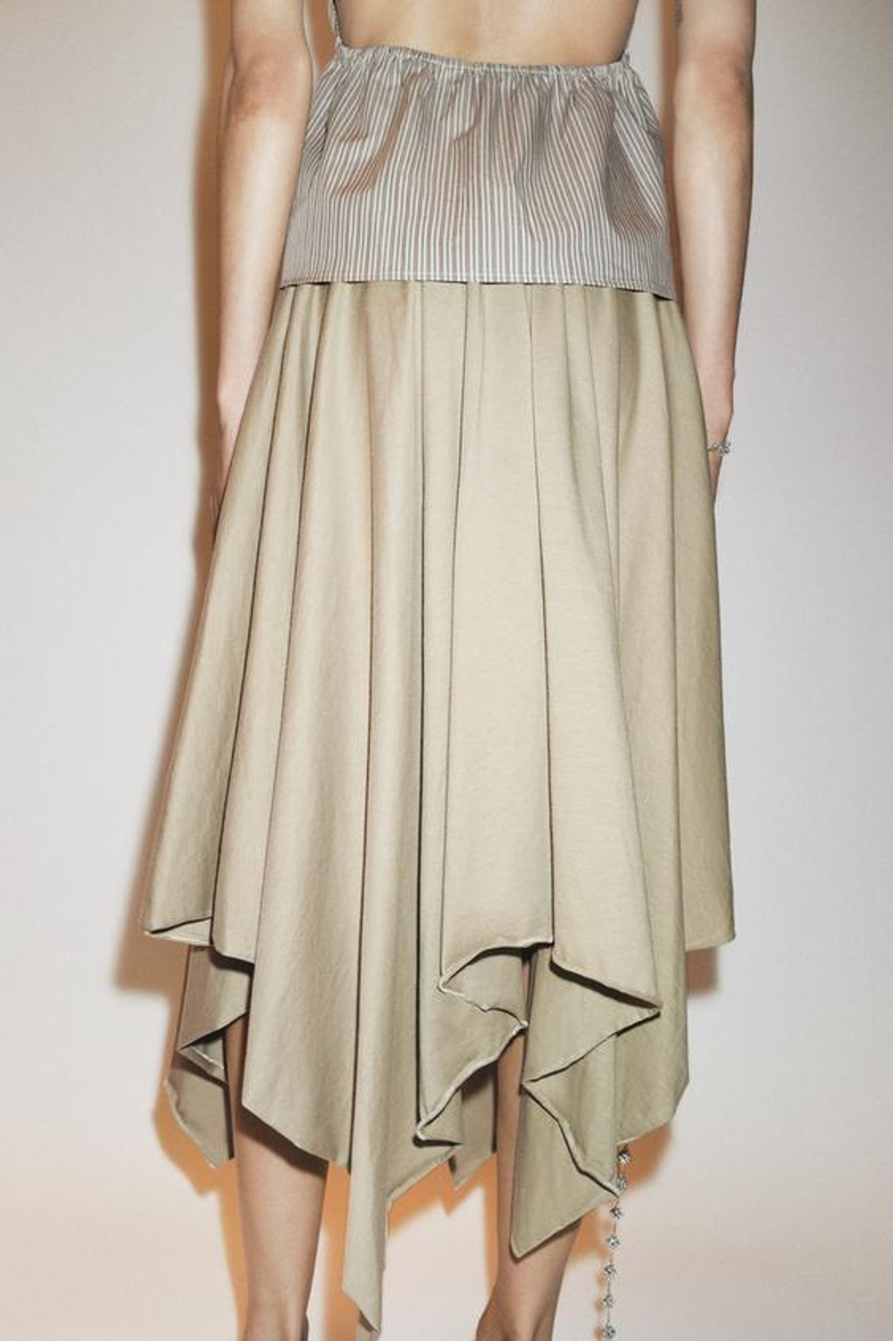 ZARA ЮБКА МИДИ АСИММЕТРИЧНОГО КРОЯ, СВЕТЛЫЙ ХАКИ