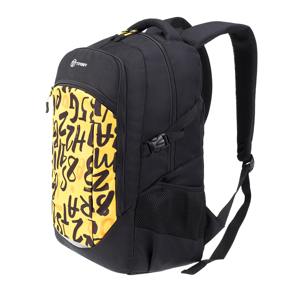 Фото рюкзак TORBER CLASS X черно-желтый с принтом "Буквы" полиэстер 900D с отделением для ноутбука с диагональю 15,6” 46 x 32 x 18 см с гарантией