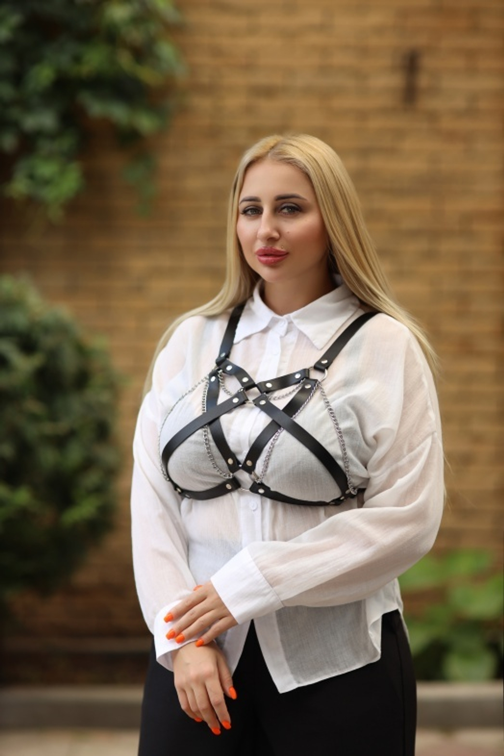 Портупея из натуральной кожи с цепочками Plus size 300-15PSars