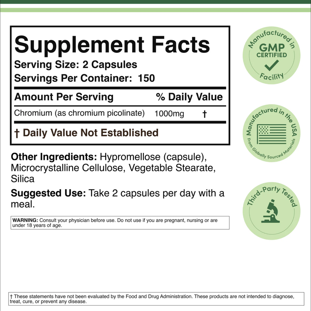 Double Wood Supplements - Chromium Picolinate - 300 x 500 mcg capsules