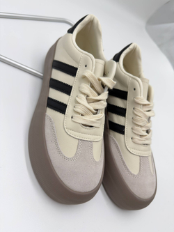 Кроссовки женские натуральная кожа арт. 358-2 цвет "бежевый,чёрный"