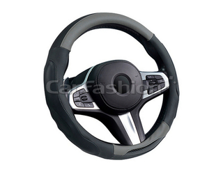 Оплетка на руль круглая CarFashion -М- «LAREDO» 31640 - Экокожа - чёрный/чёрный/шов серый