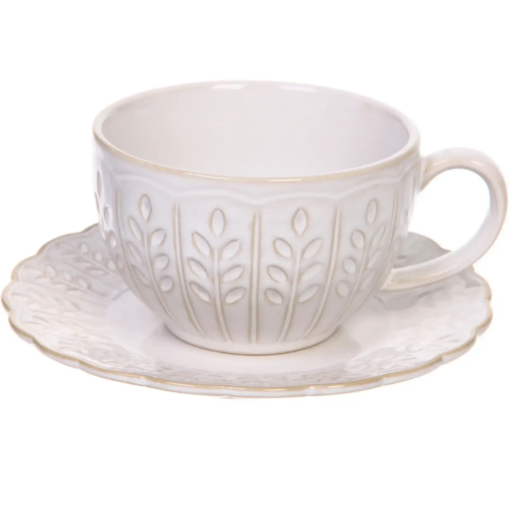 Чайная пара «Верона» (кружка 230мл, блюдце) веточка бежевая