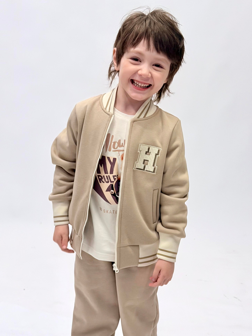 Бомбер трикотажный с начесом для мальчика 4-8 лет Fleur de Vie