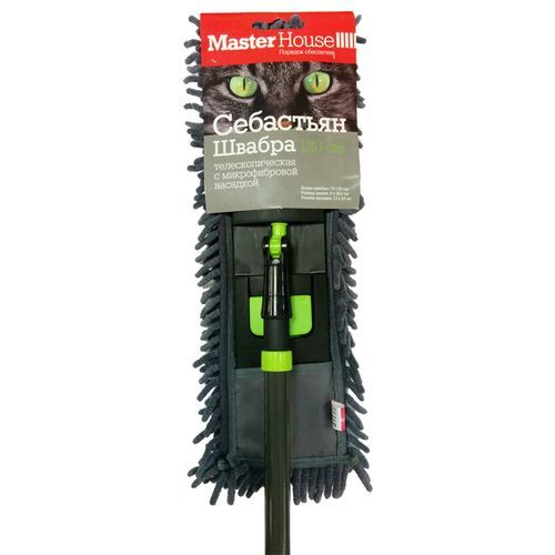 Швабра "Себастьян" с насадкой из микрофибры 43х13 см,с телеск.ручкой 120 см, серая (МОРМ-04) (60295)