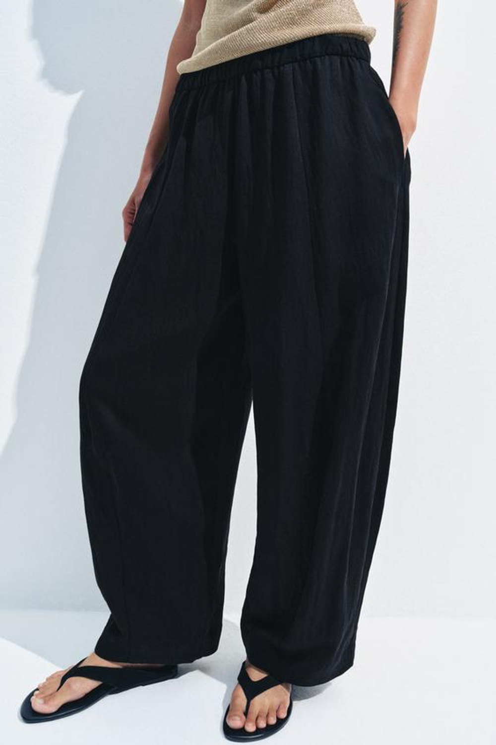 ZARA БРЮКИ BARREL — ZW COLLECTION, ЧЕРНЫЙ