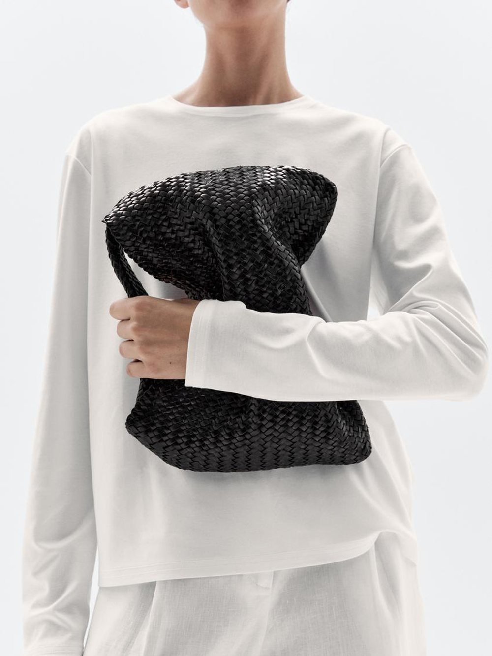 Massimo Dutti Плетеная сумка-шопер из кожи наппа, черный