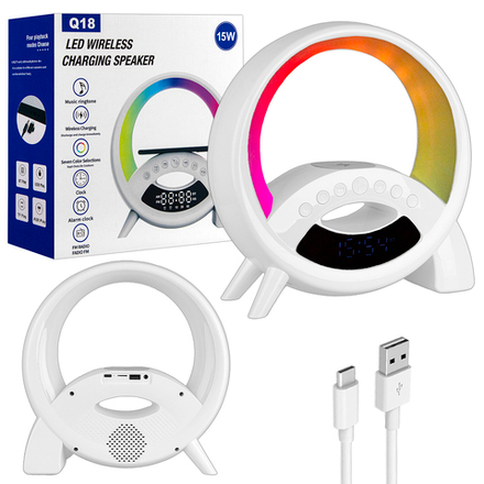 Портативная акустика RGB с беспроводной зарядкой Q18 (белый)