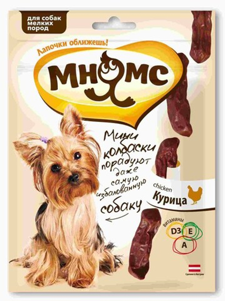 Лакомство для собак Мнямс 75г Мини-колбаски с курицей для собак мелких пород