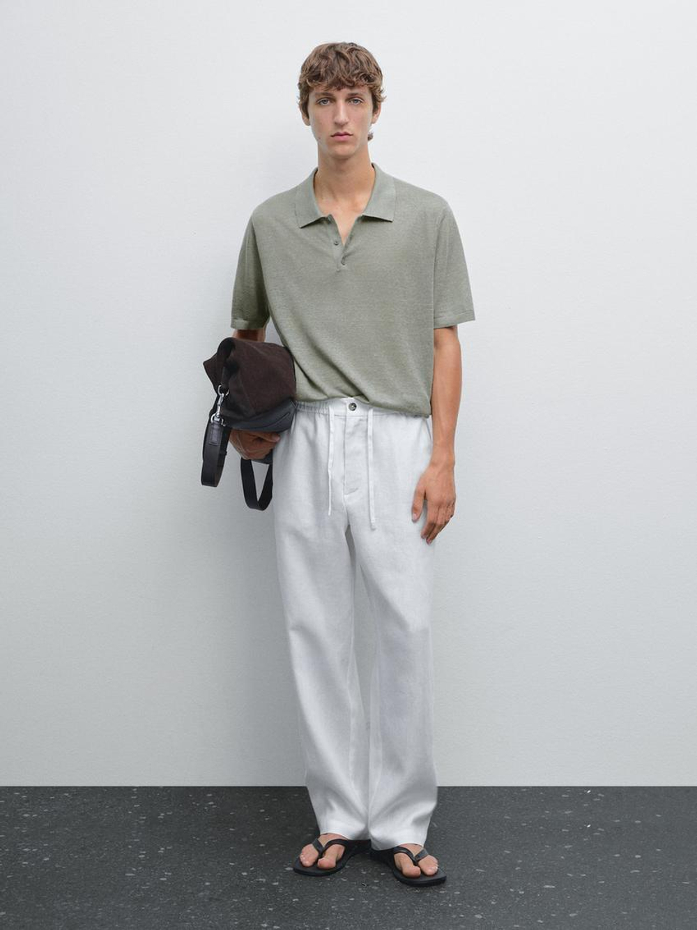 Massimo Dutti Поло из 100% льна, светло-серый