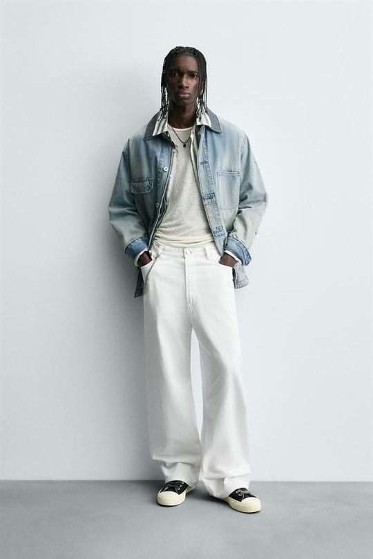 ZARA ДЖИНСЫ BAGGY FIT, БЕЛЫЙ
