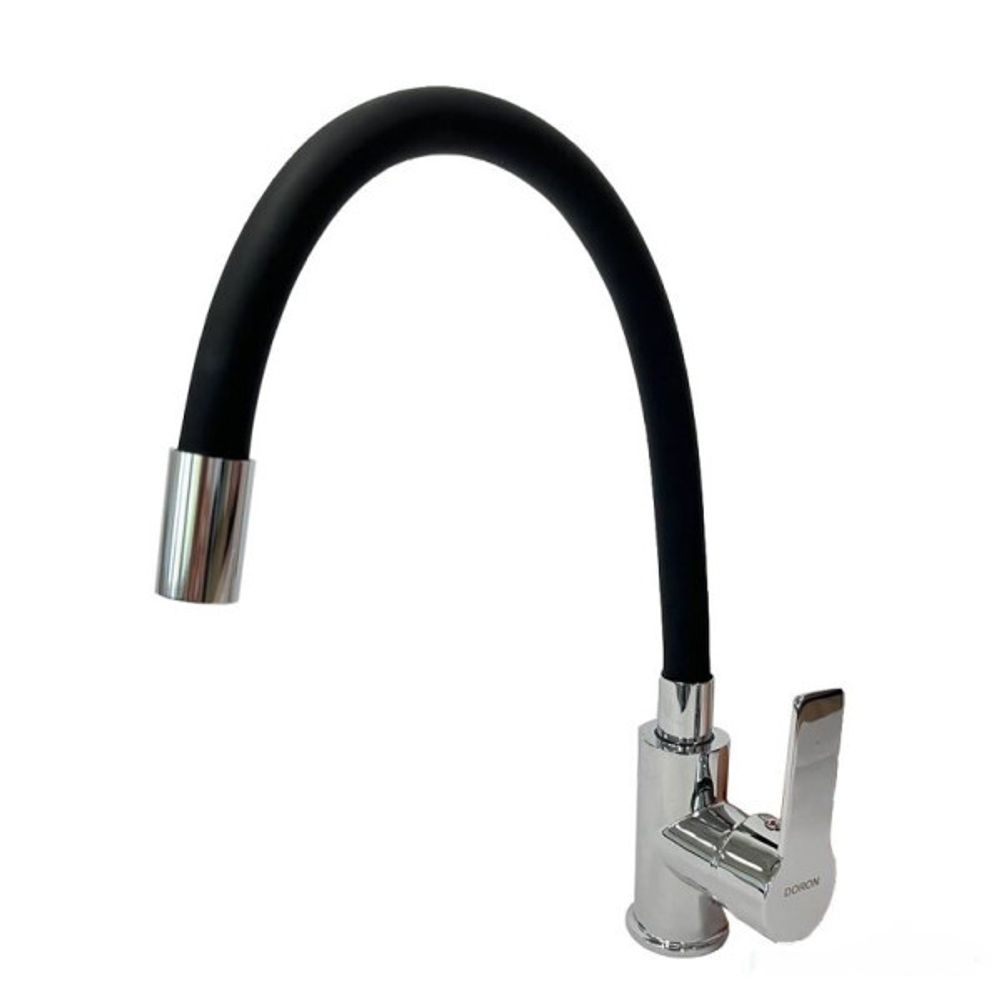Смеситель для кухни Дорон DC 2655-BLACK-N шаровый, черный ,гибкий силиконовый излив