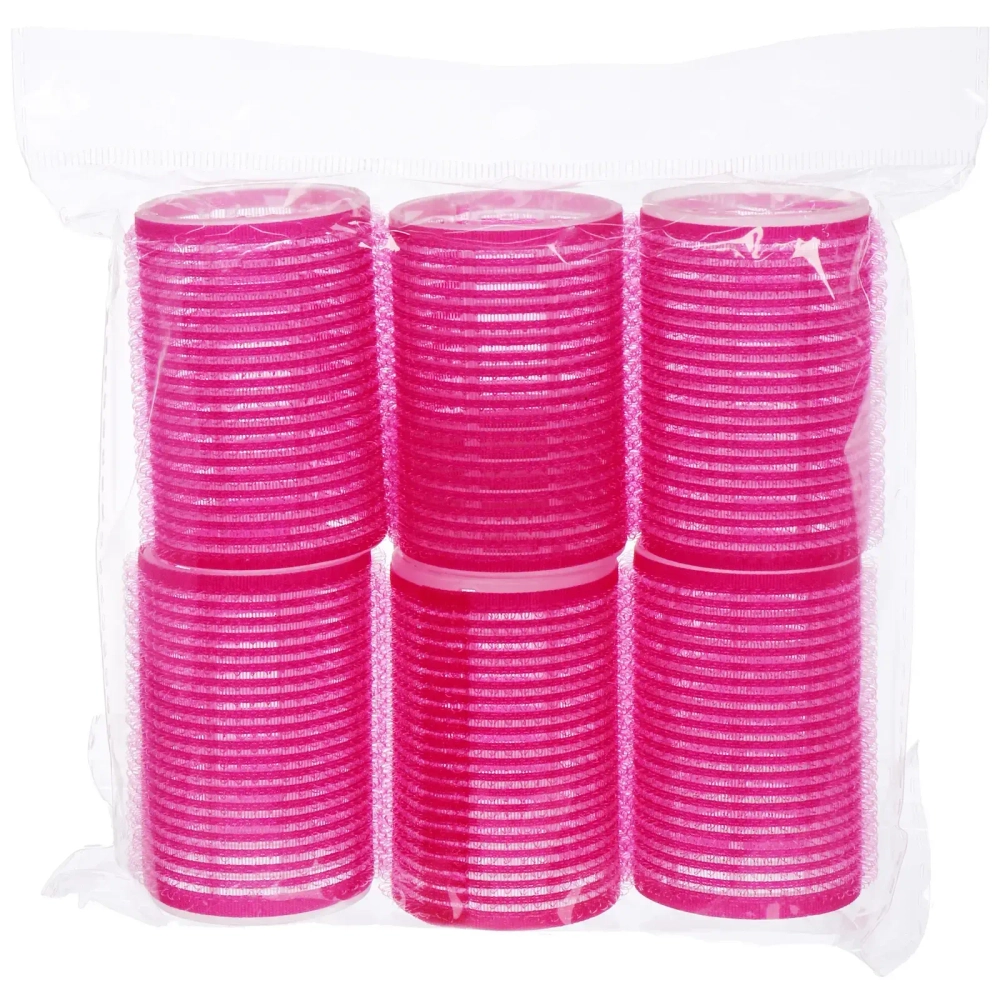 Бигуди липучки, 6шт., однотонные, цвет микс, d-4см (фуксия)