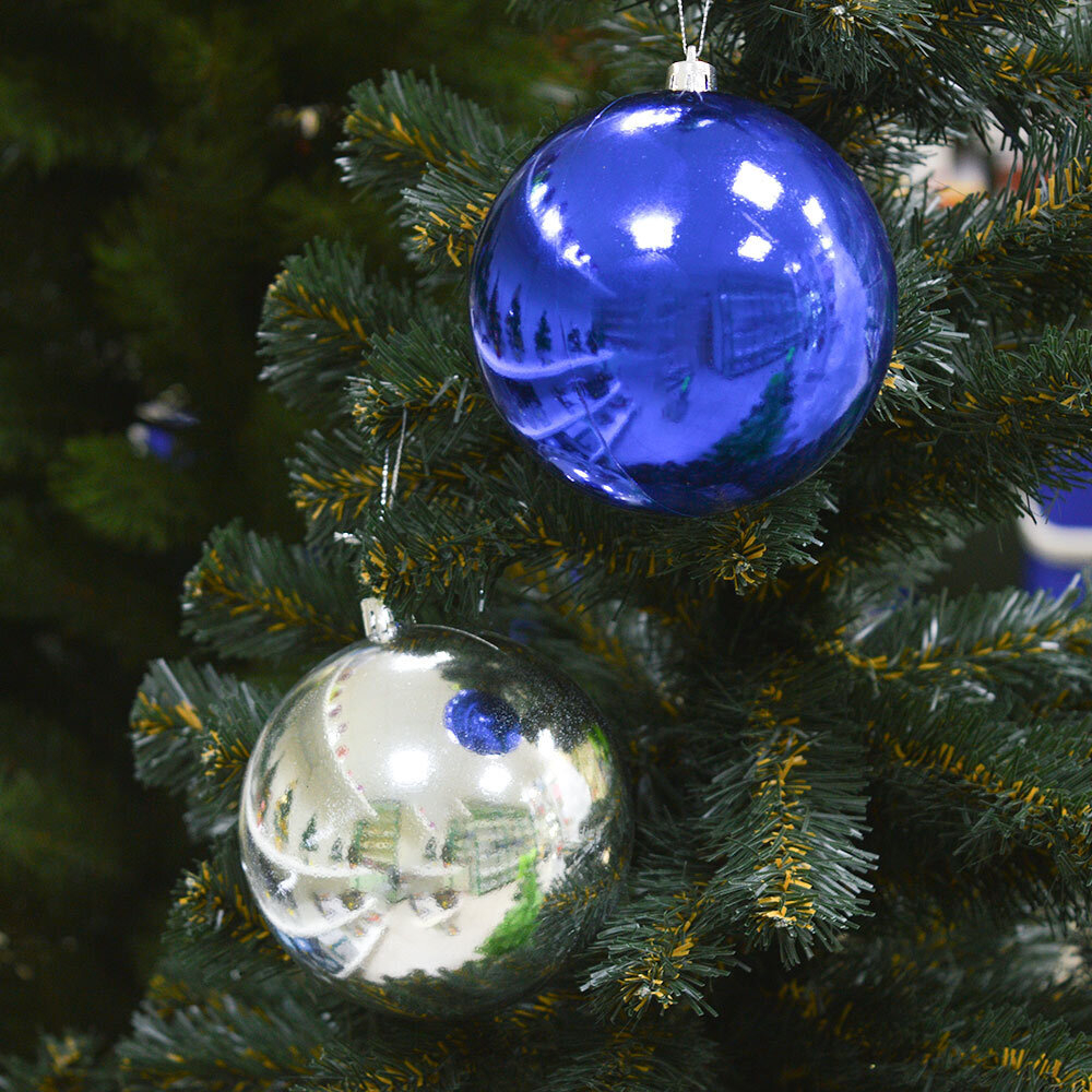 Шар новогодний 2шт 10см глянцевый, цвет синий, серебро