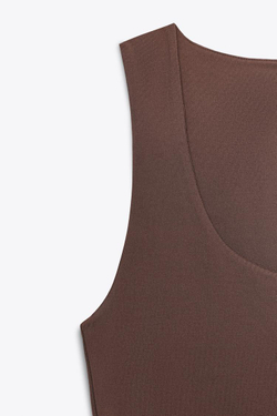 ZARA ТОП ИЗ ПОЛИАМИДА С ШИРОКИМИ БРЕТЕЛЯМИ, ШОКОЛАДНЫЙ