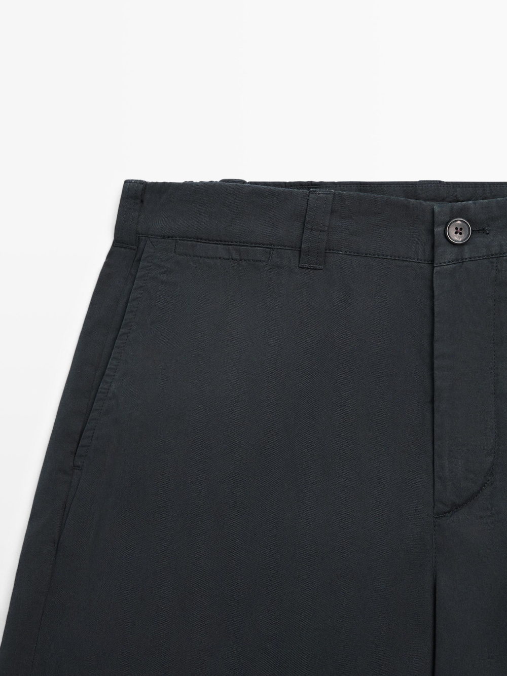 Massimo Dutti Хлопковые шорты-бермуды с декоративной отделкой на поясе, темно-синий