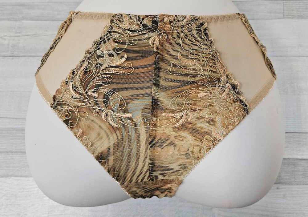 Оригинальные трусики-слипы из сетки с принтом (Размер: XXXL) (Цвет: телесный)