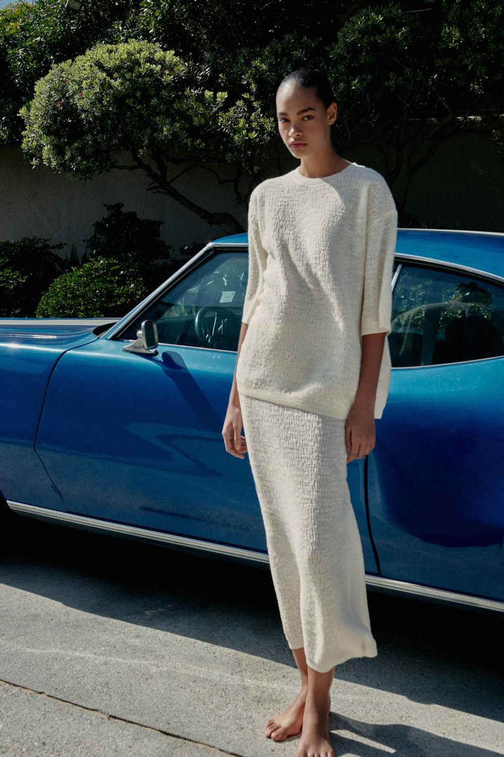 ZARA ТОП ОВЕРСАЙЗ ИЗ РЕЛЬЕФНОГО ТРИКОТАЖА, ЭКРЮ