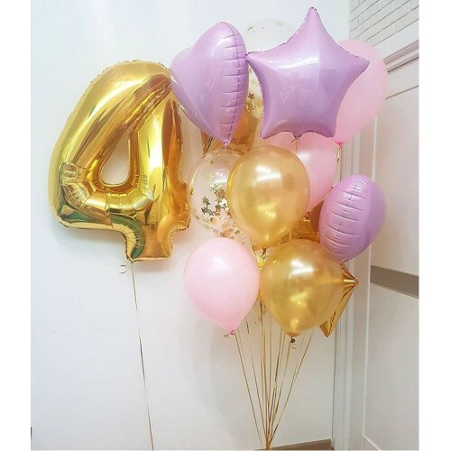 Набор шаров с Золотой Цифрой 4