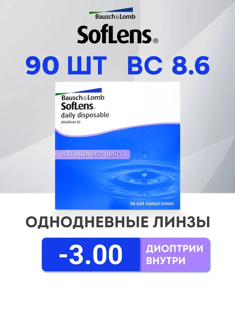 Однодневные контактные линзы SofLens Daily Disposable (уп. 90 линз)