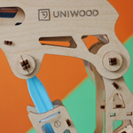 Деревянный конструктор "Гидравлическая рука UNIMO" / 384 детали. Купить деревянный конструктор. Кинематическая сборная модель.