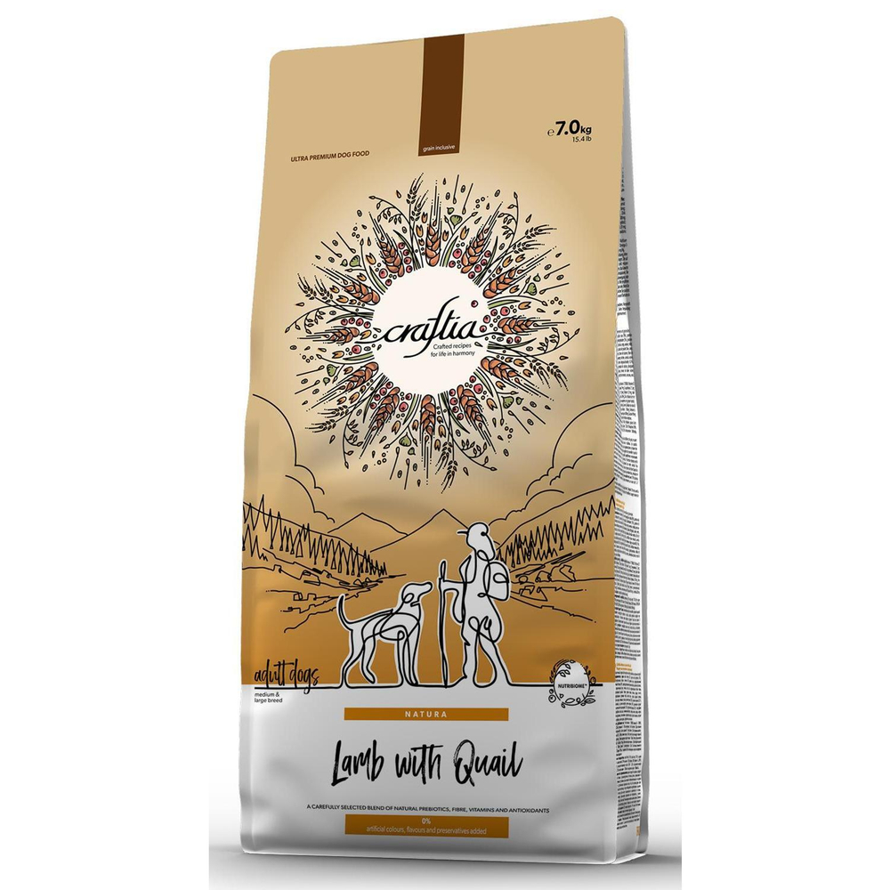 Корм для собак Craftia Natura, 7 кг, ягненок и перепелка