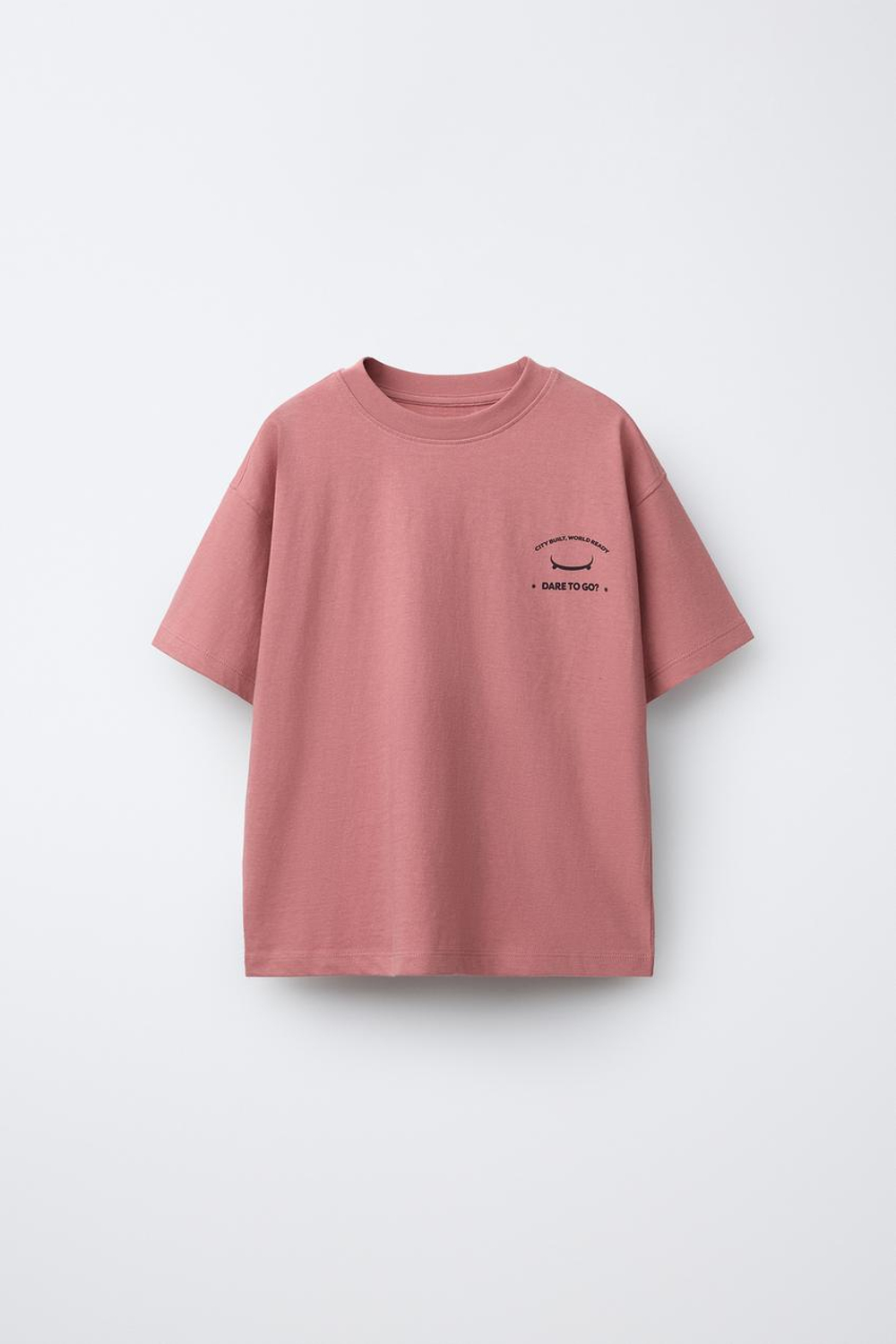 ZARA ФУТБОЛКА С ЛОГОТИПОМ, ПЫЛЬНЫЙ РОЗОВЫЙ