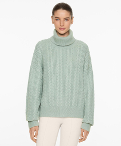 Oysho Вязаный свитер с высоким воротником, зеленый