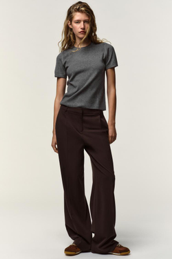 ZARA СВИТЕР С КОРОТКИМИ РУКАВАМИ ИЗ МЯГКОГО ТРИКОТАЖА, СЕРЫЙ МЕЛАНЖ