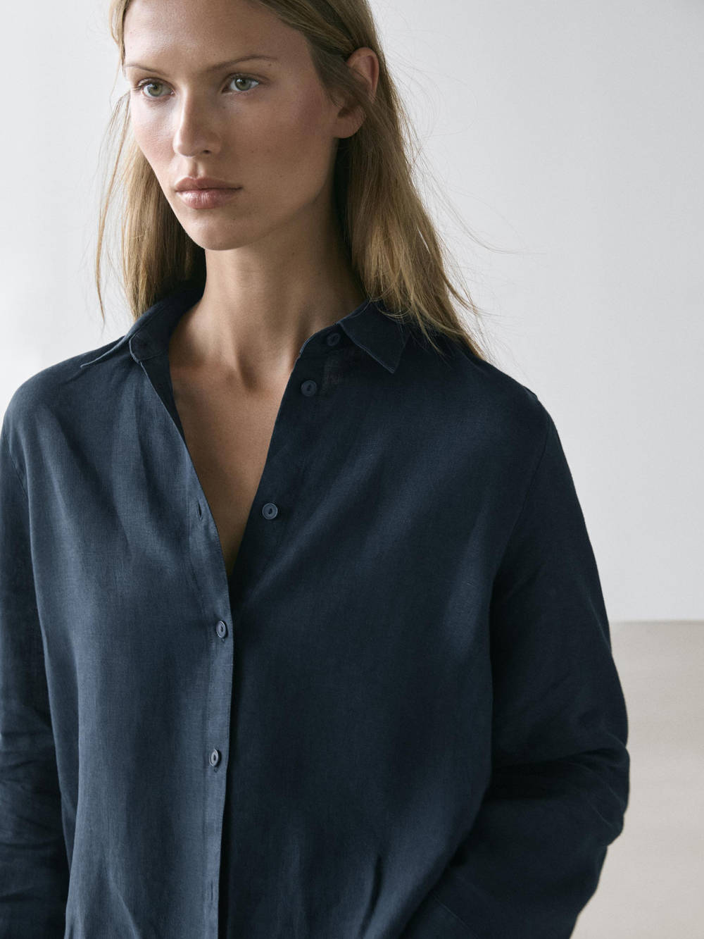 Massimo Dutti Свободная рубашка из 100% льна, темно-синий